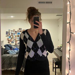 RUMI Argyle Print School Pattern Cardigan